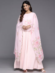Floral Printed Layered Crepe Maxi Gown Dress-AHEDCFDP-236