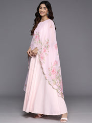 Floral Printed Layered Crepe Maxi Gown Dress-AHEDCFDP-236