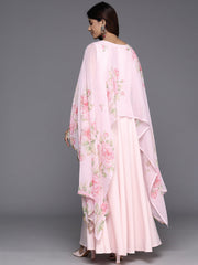 Floral Printed Layered Crepe Maxi Gown Dress-AHEDCFDP-236