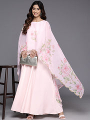 Floral Printed Layered Crepe Maxi Gown Dress-AHEDCFDP-236