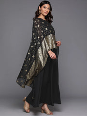 Women Ethnic Print Layered Kimono Sleeves Crepe Ethnic A-Line Maxi Dress-AHEDCFFP-238