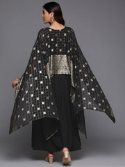Women Ethnic Print Layered Kimono Sleeves Crepe Ethnic A-Line Maxi Dress-AHEDCFFP-238