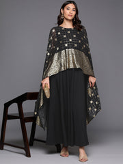 Women Ethnic Print Layered Kimono Sleeves Crepe Ethnic A-Line Maxi Dress-AHEDCFFP-238