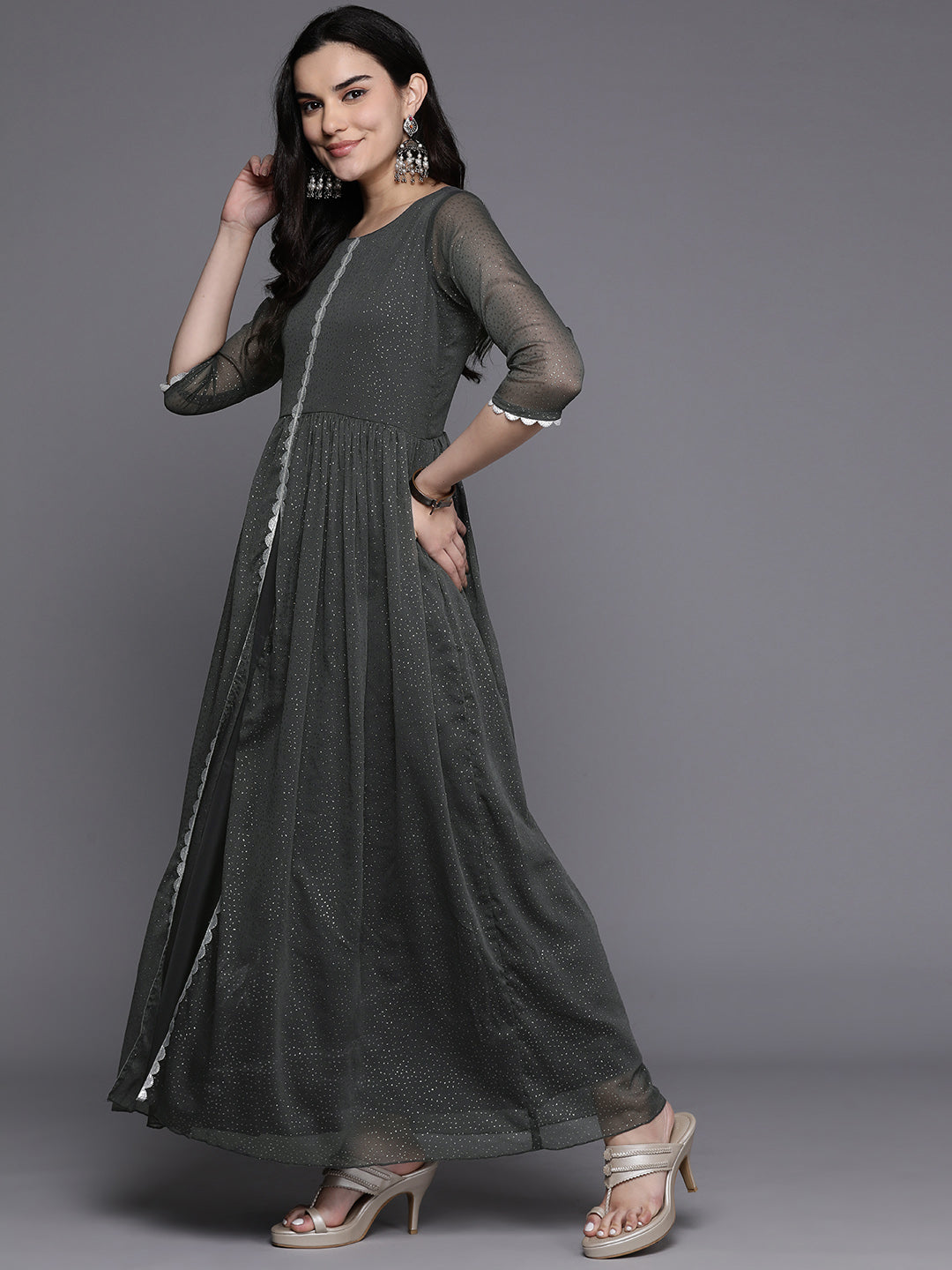 Grey Abstract Maxi Dress | Indian Dresses Online - A-Line Style