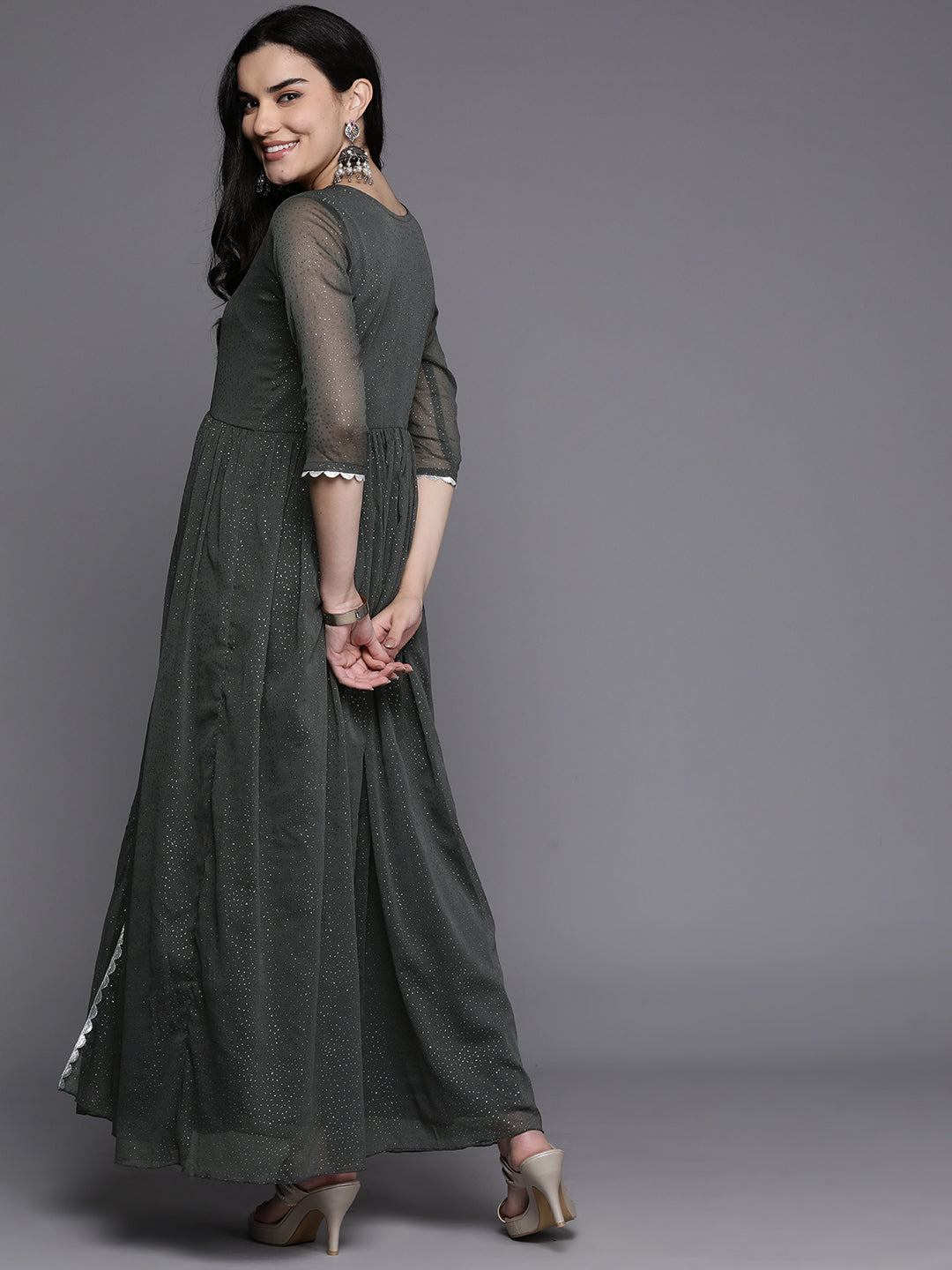 Grey Abstract Maxi Dress | Indian Dresses Online - A-Line Style