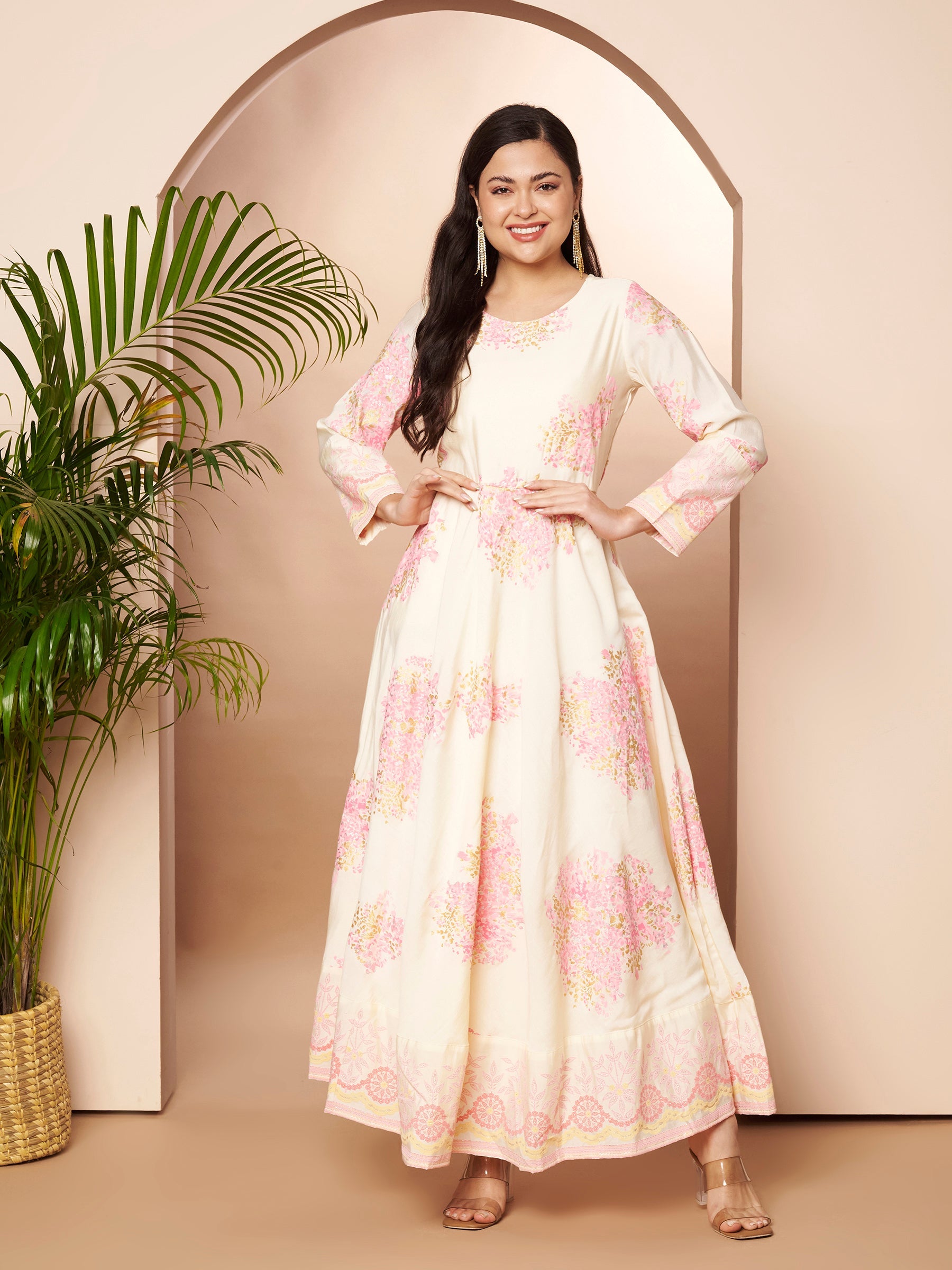 Women's Off WhiteTraditional Wear Ethnic Dress-AHEDCHKHGP-275