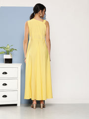 Yellow & Blue Colourblocked Maxi Ethnic Dress-AHEDCRCFDP-140
