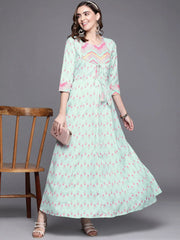 Women Printed Tie-Ups Maxi Ethnic Dress-AHEDCRDP-135-ICH