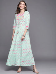Women Printed Tie-Ups Maxi Ethnic Dress-AHEDCRDP-135-ICH