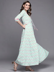 Women Printed Tie-Ups Maxi Ethnic Dress-AHEDCRDP-135-ICH