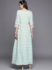 Women Printed Tie-Ups Maxi Ethnic Dress-AHEDCRDP-135-ICH