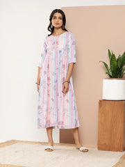 Lavender Floral Printed Maxi Ethnic Dress-AHEDCRDP-145-ICH
