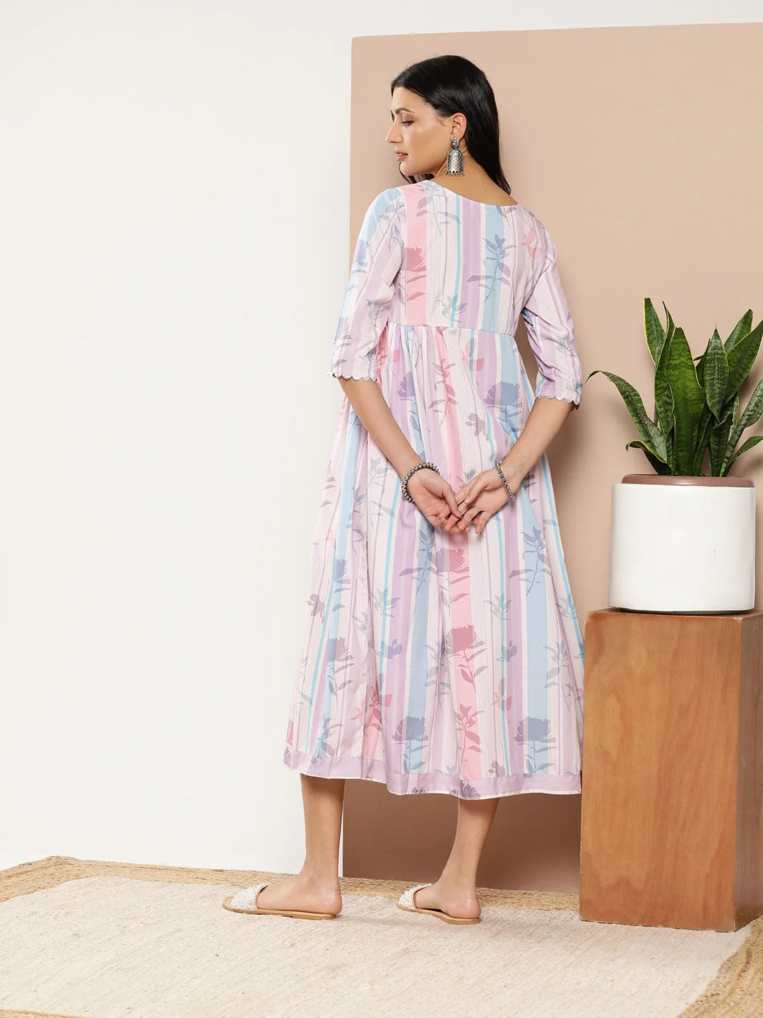 Lavender Floral Printed Indian Dress Online - Maxi Style