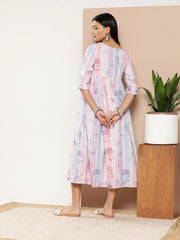 Lavender Floral Printed Maxi Ethnic Dress-AHEDCRDP-145-ICH