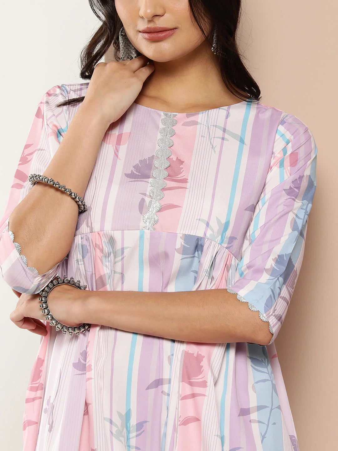 Lavender Floral Printed Indian Dress Online - Maxi Style