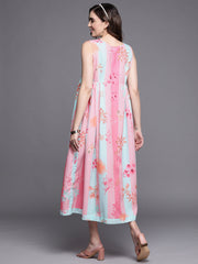 Women Floral Printed Empire Midi Ethnic Dress-AHEDCRDP-147-ICH