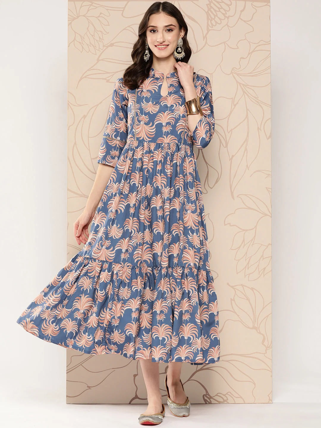Floral Printed Empire Dress | Gathered Crepe | Indian Dresses