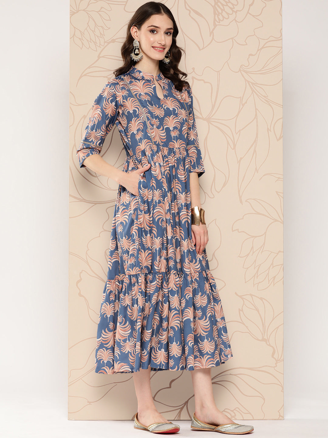 Floral Printed Empire Dress | Gathered Crepe | Indian Dresses