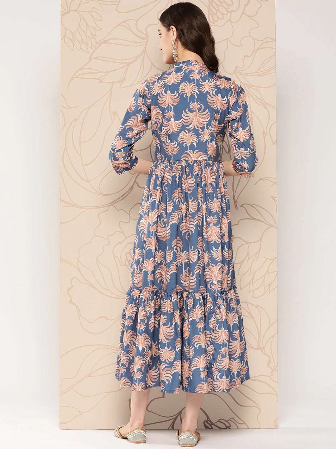 Floral Printed Empire Dress | Gathered Crepe | Indian Dresses