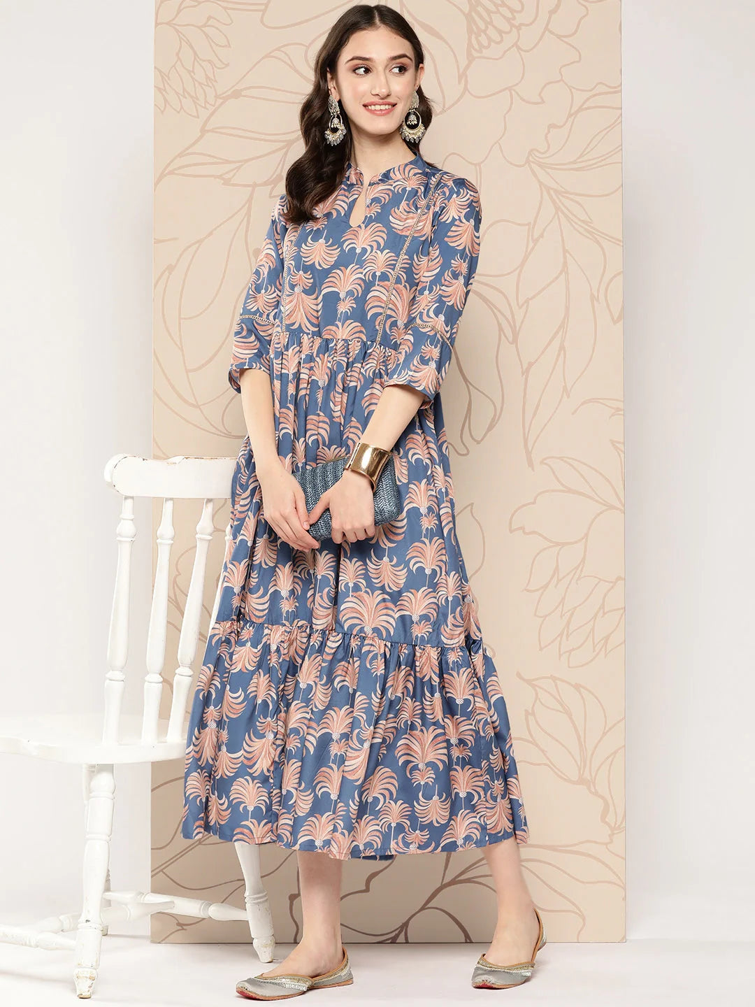 Floral Printed Empire Dress | Gathered Crepe | Indian Dresses