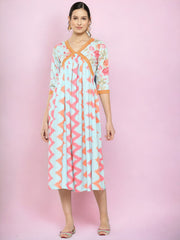 Floral Printed Midi Empire Ethnic Dress-AHEDCRDP-188