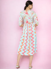 Floral Printed Midi Empire Ethnic Dress-AHEDCRDP-188
