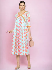 Floral Printed Midi Empire Ethnic Dress-AHEDCRDP-188