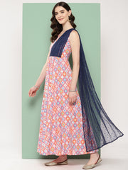 Abstract Printed Empire Ethnic Dress-AHEDCRDP-206-ICH