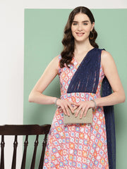 Abstract Printed Empire Ethnic Dress-AHEDCRDP-206-ICH