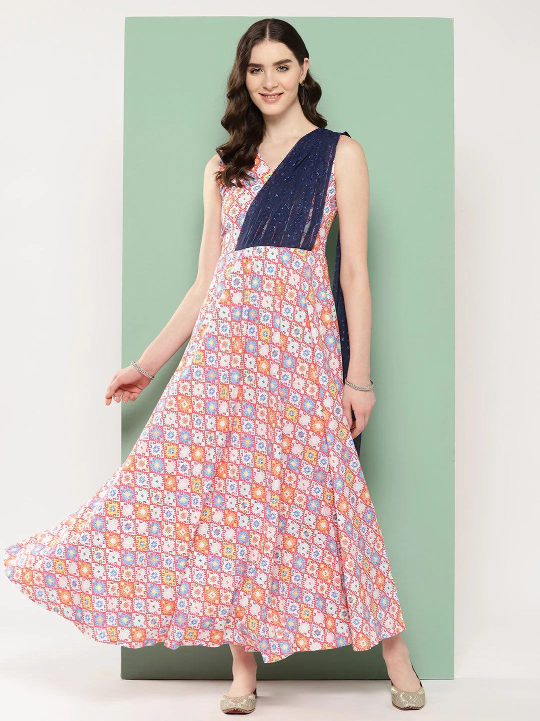 Abstract Print Empire Dress - Shop Indian Dresses Online