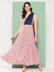 Abstract Printed Empire Ethnic Dress-AHEDCRDP-206-ICH