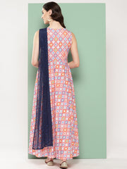 Abstract Printed Empire Ethnic Dress-AHEDCRDP-206-ICH