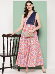 Abstract Printed Empire Ethnic Dress-AHEDCRDP-206-ICH
