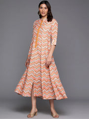 Women Chevron Printed A-line Midi Dress-AHEDCRDP-233