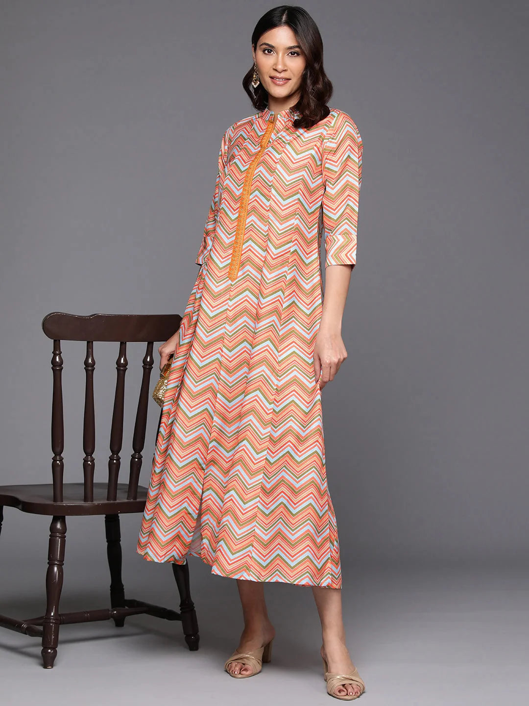 Chevron Midi Dress - Women's Western Wear Online India