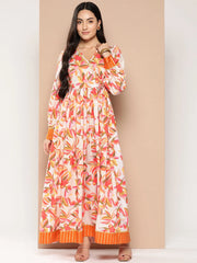 Floral Printed Tie-Ups Crepe Empire Ethnic Dress-AHEDCRDPFP-152