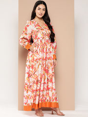 Floral Printed Tie-Ups Crepe Empire Ethnic Dress-AHEDCRDPFP-152