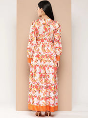 Floral Printed Tie-Ups Crepe Empire Ethnic Dress-AHEDCRDPFP-152