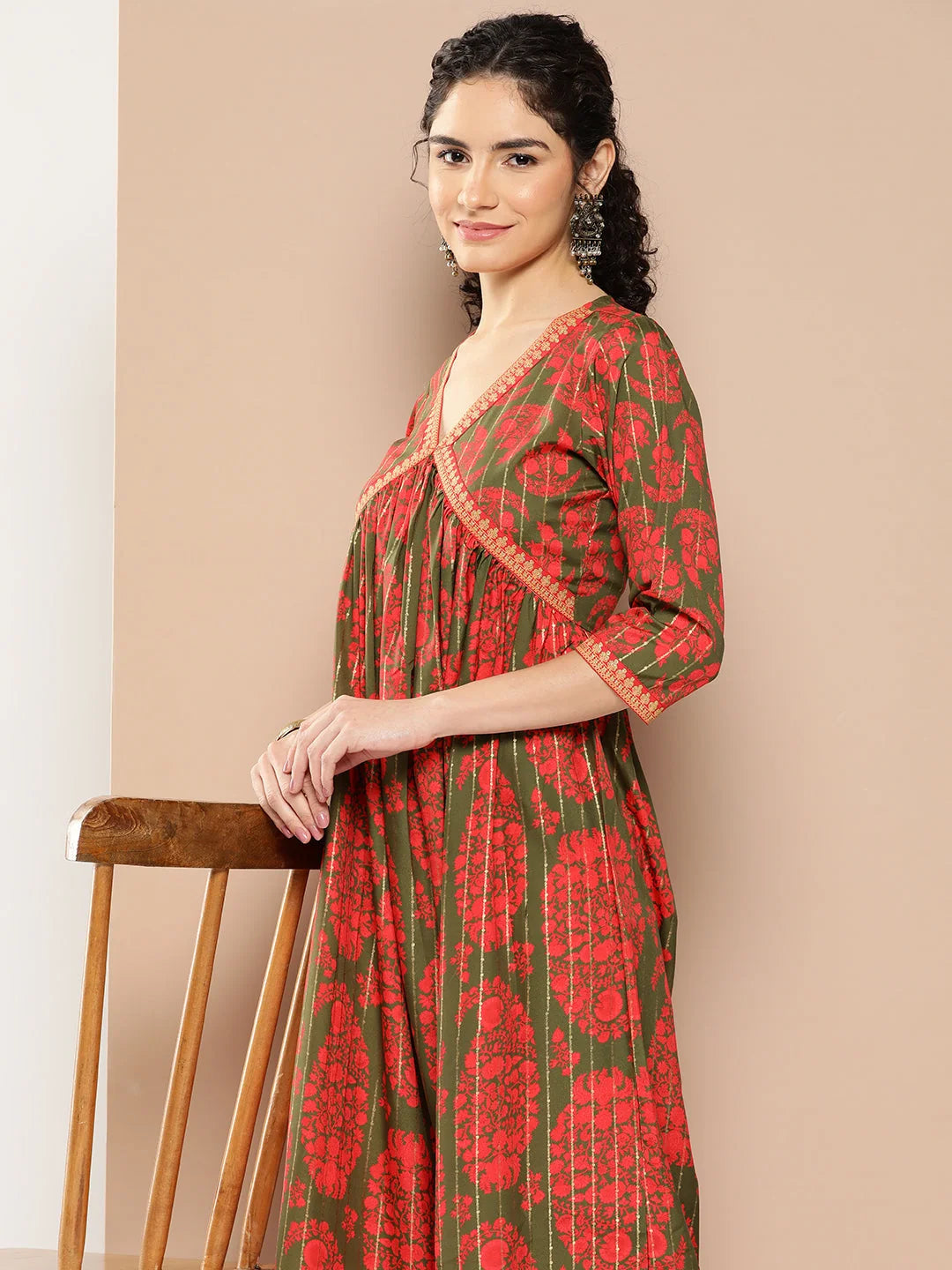 Floral Print Flared A-Line Midi Dress | Western Wear