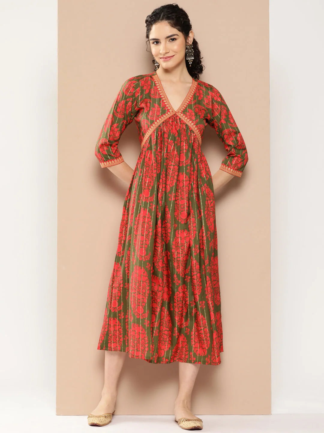 Floral Print Flared A-Line Midi Dress | Western Wear