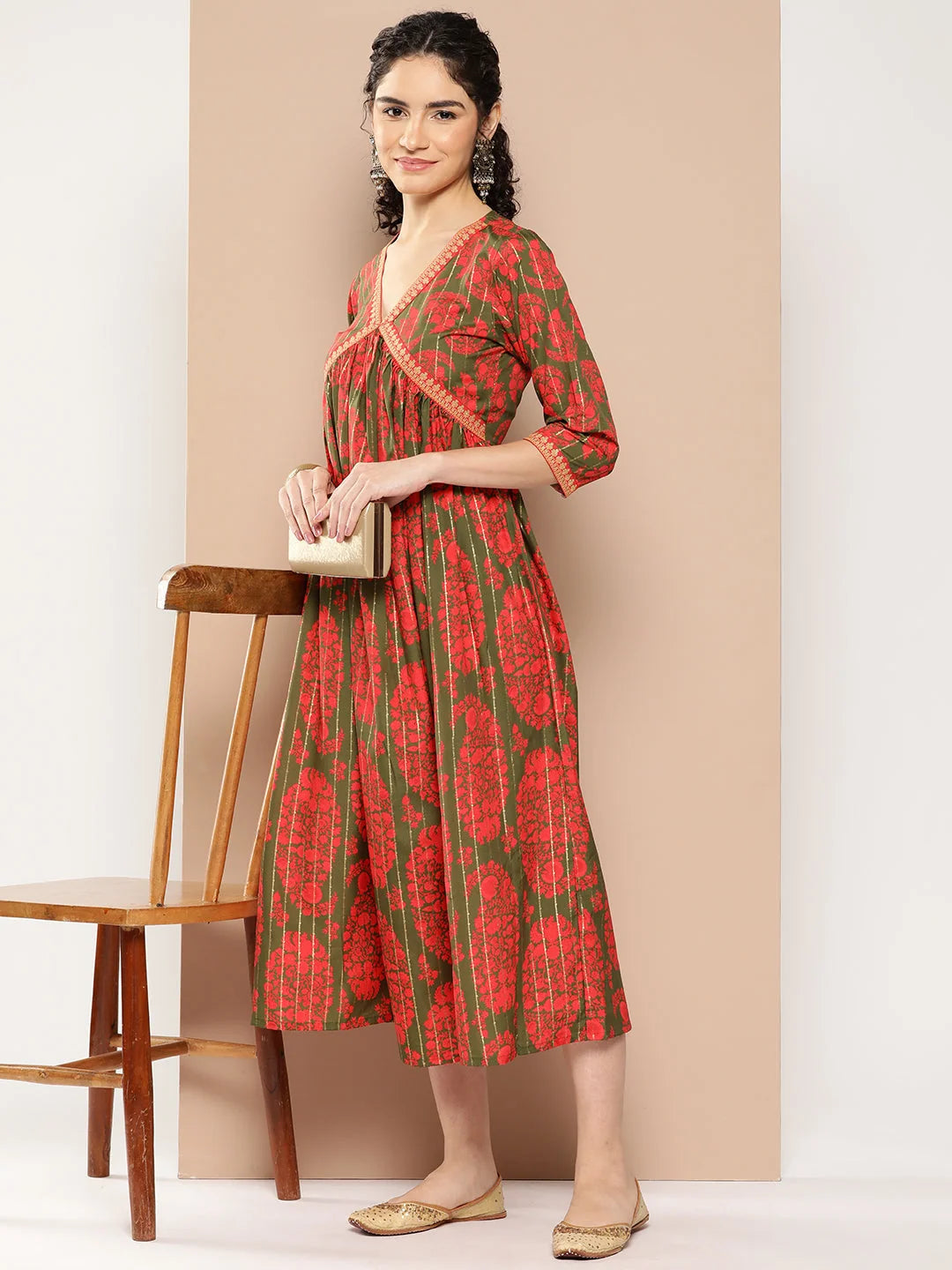 Floral Print Flared A-Line Midi Dress | Western Wear