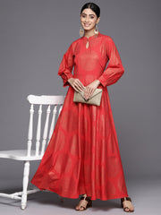 Ethnic Motifs Keyhole Neck Ethnic Maxi Dress-AHEDCRFP-158