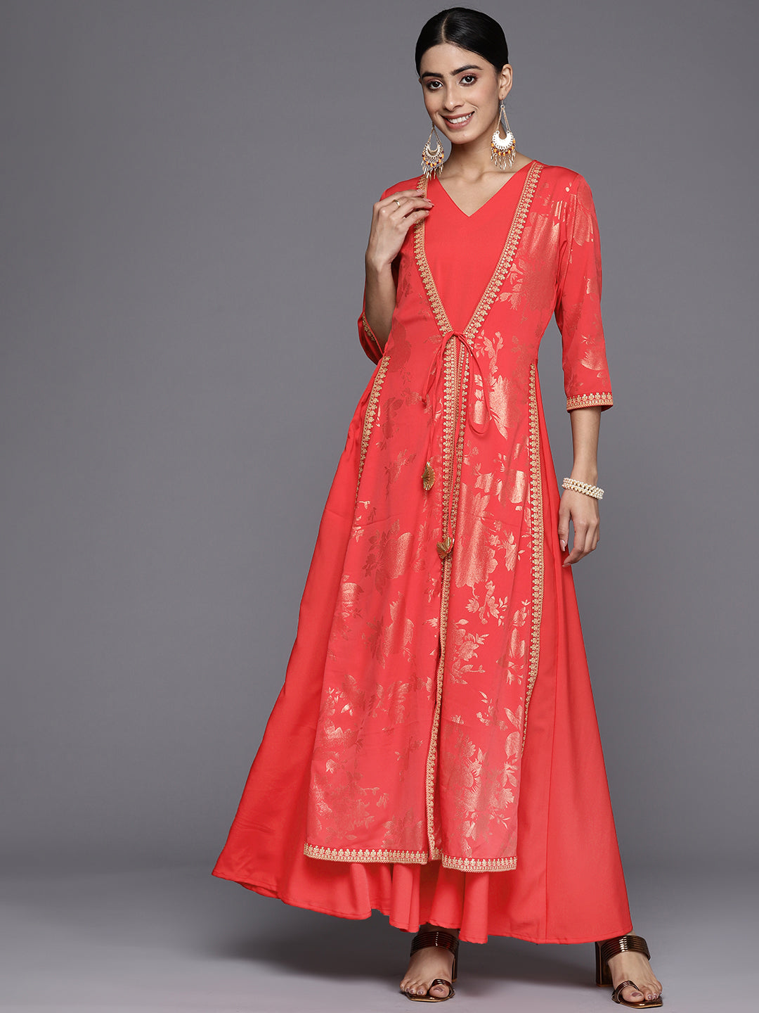 Floral Printed Ethnic Maxi Dress-AHEDCRFP-180