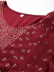 Ethnic Motifs Print A-Line Maxi Dress-AHEDCRFP-198