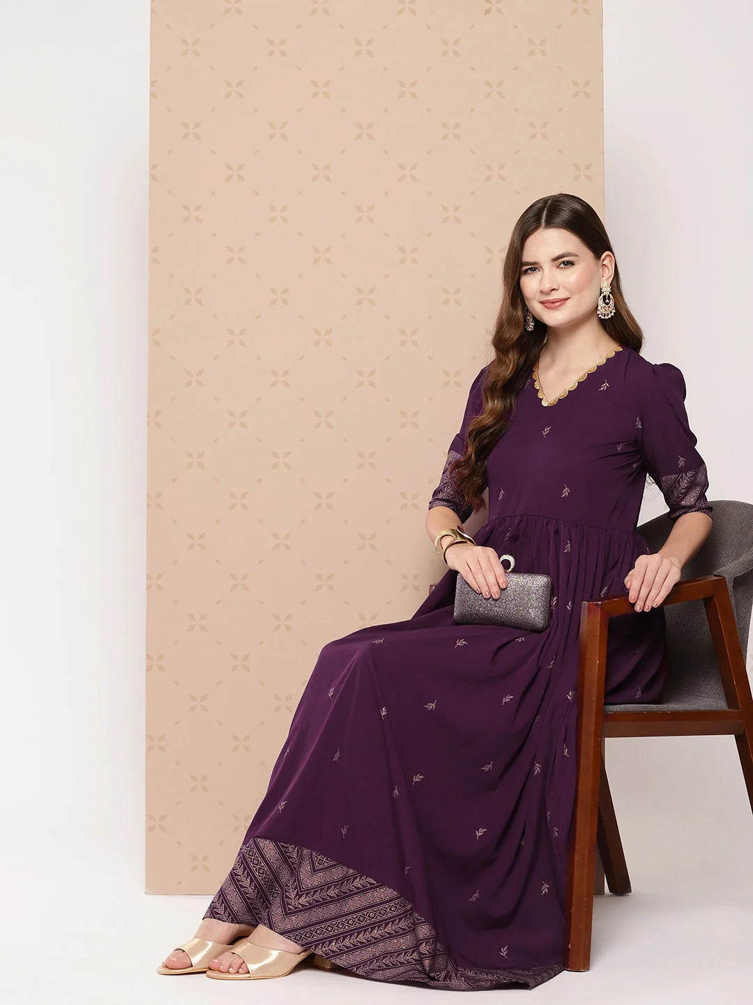 Ethnic Motifs Printed Empire Dress-AHEDCRGLGP-184-ICH