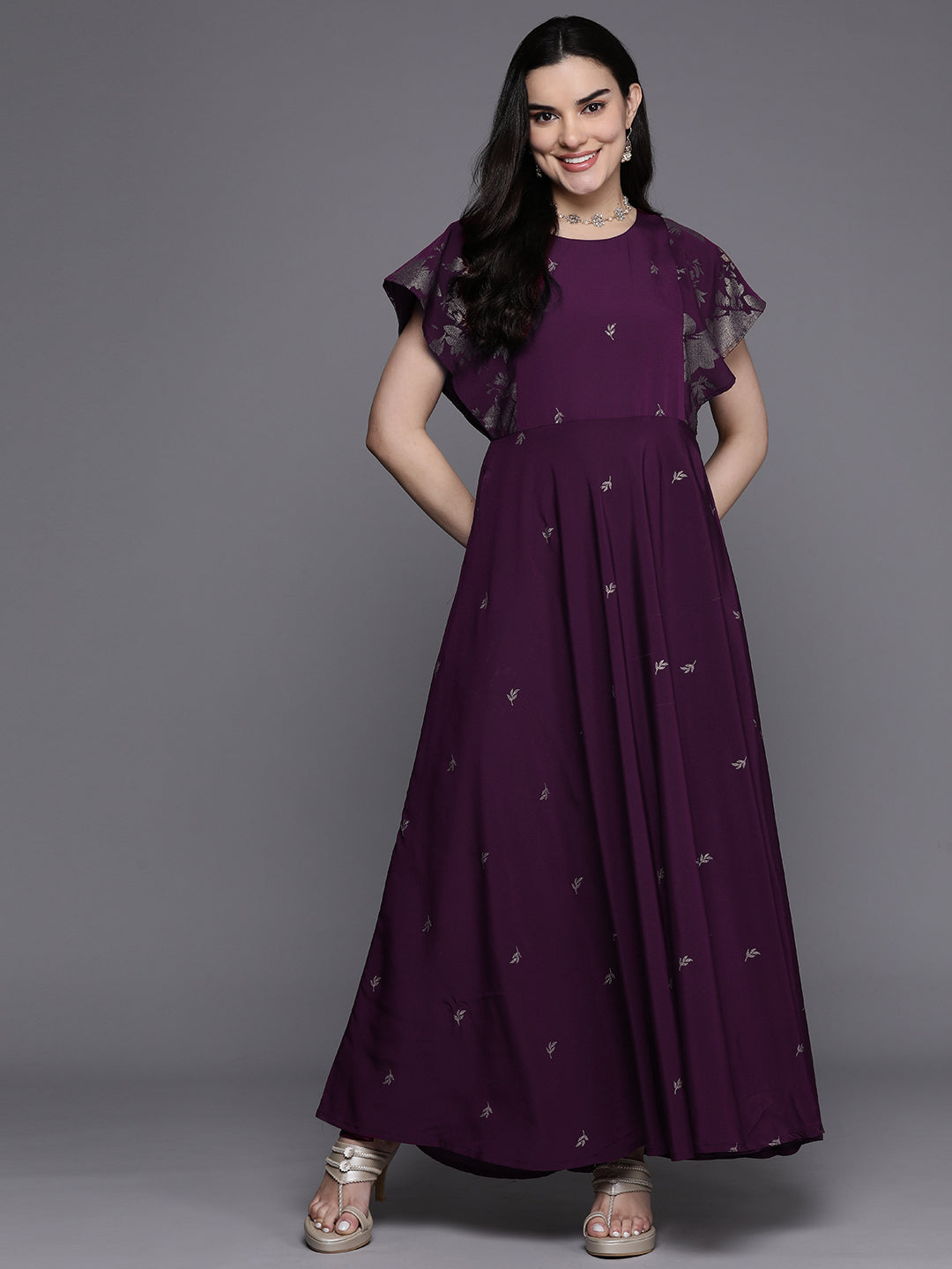 Floral Maxi Ethnic Dress - Indian Dresses Online with Flared S...