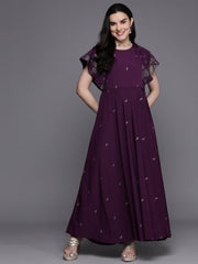 Floral Print Flared Sleeves Layered A-Line Maxi Ethnic Dress-AHEDCRGLGP-225