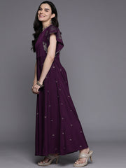 Floral Print Flared Sleeves Layered A-Line Maxi Ethnic Dress-AHEDCRGLGP-225