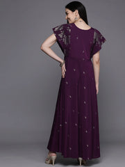 Floral Print Flared Sleeves Layered A-Line Maxi Ethnic Dress-AHEDCRGLGP-225