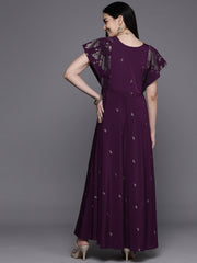 Floral Print Flared Sleeves Layered A-Line Maxi Ethnic Dress-AHEDCRGLGP-225